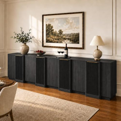 Fluted Buffet Cabinet with Storage, 110" Accent Sideboard Credenza, view 8