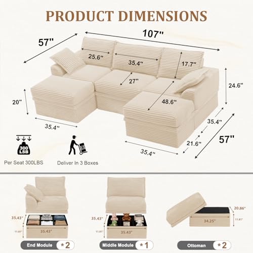 Modular Cloud Couch with Storage and Ottoman for Living Room, view 4