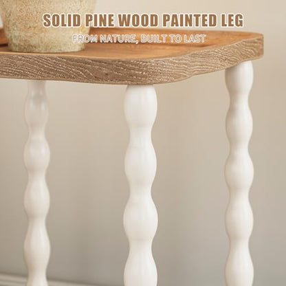End Table, 2-Tier Farmhouse Side Table, 18.9'' Handcrafted Weathered Wooden Nightstand, Pine Leg, Square Arc Small End Tables for Living Room, Small Space, Bedroom, Boho, Easy Assembly, Beige