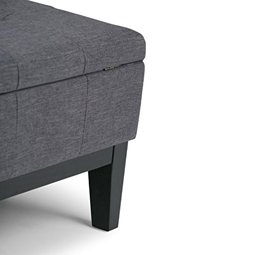 Dover 36 inch Wide Contemporary Square Coffee Table Storage Ottoman in Slate Grey Linen Look Fabric, Assembled, For the Living Room and Bedroom