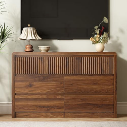 Walnut Fluted 7 Drawer Dresser for Bedroom, Curved Edge, 50" Wide, view 4