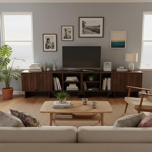 Modular TV Stand for Up to 100 Inch TV, Walnut Entertainment Center, view 4