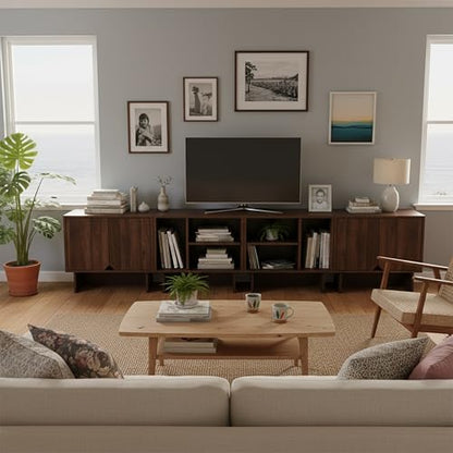 Modular TV Stand for Up to 100 Inch TV, Walnut Entertainment Center, view 4