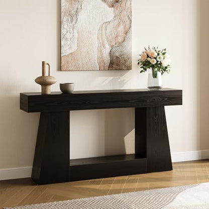 63" Farmhouse Console Table with Storage, Rustic Sofa Table for Entryway, Narrow Long Sofa Table Behind Couch, Console Table for Living Room, Hallway—Versatile Storage Solution, Black
