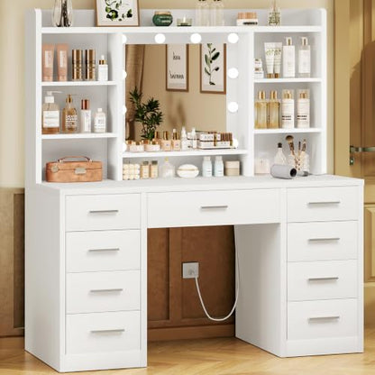 Vanity Desk with Mirror and Lights, Power Outlet, view 4