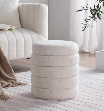 Modern Round Ottoman with Soft Padded Seat, Storage Vanity Chairs for Makeup, Upholstered Footrest Stool Ottoman Foot Stool for Living Room, Bedroom