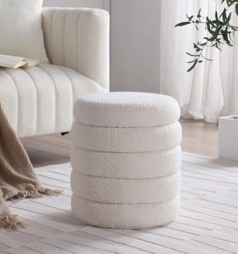 Modern Round Ottoman with Soft Padded Seat, Storage Vanity Chairs for Makeup, Upholstered Footrest Stool Ottoman Foot Stool for Living Room, Bedroom