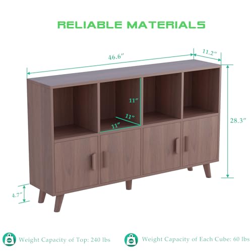 8-Cube Bookcase with Doors, 2-Tier Low Storage Cabient, Walnut, view 3