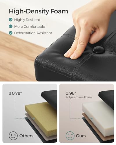 SONGMICS Mazie Collection - 15 Inches Ottoman with Storage, Footstool, Storage Ottoman with Metal Grommet Handles, Load 660 lb, for Dorm, Living Room, Bedroom, Synthetic Leather, Black ULSF30B
