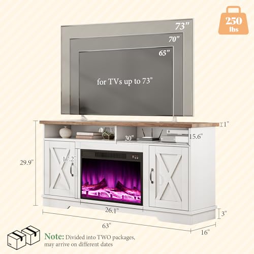 5-Piece Farmhouse Table Set Include 63" TV Stand with 26" Fireplace, view 2