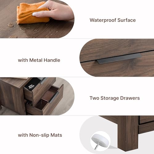 3 Pieces Bedroom Set, Wood Bed Frame with Upholstered Headboard & 2 Nightstands with Storage, Wooden Platform Mattress Foundation Farmhouse Bedroom Furniture Set