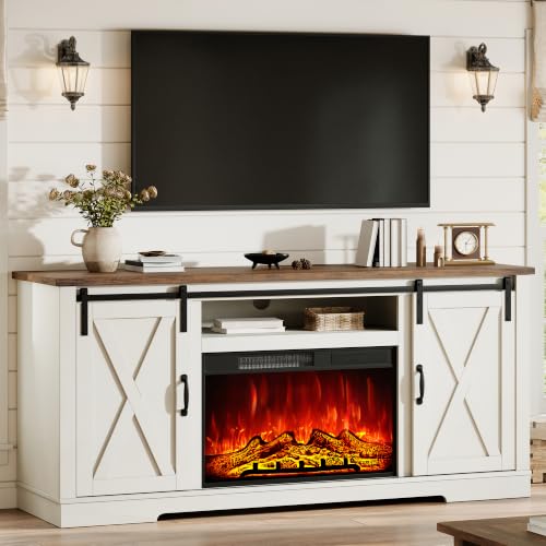 Fireplace TV Stand with Sliding Barn Door for TVs up to 75", view 2
