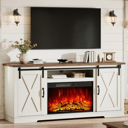 Fireplace TV Stand with Sliding Barn Door for TVs up to 75", view 2