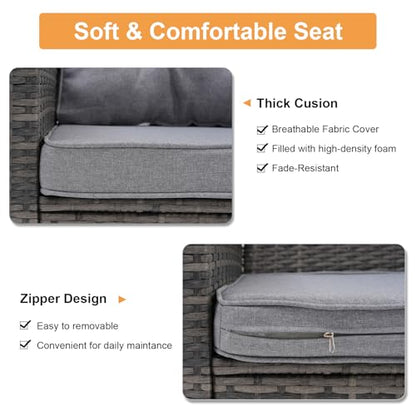 8 Pieces Outdoor Patio Furniture Set with 45” Fire Pit Table, Rattan Patio Conversation Sets with 50000 BTU Gas Fire Pit, Wicker Sectional Sofa Set with Storage Box, Gray (Without Table)