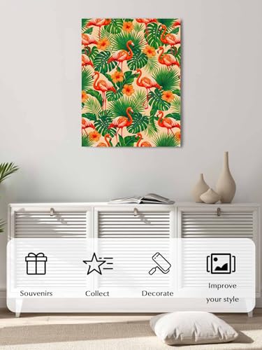 NuYeBiofx Summer Beach Pink Flamingo Canvas Wall Art Prints,48"x32" Framed Picture Artwork Green Tropical Leaves Printed Canvas Oil Painting for Living Room Bedroom Office,Ready to Hang