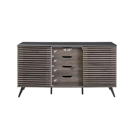 Modern 4 Drawer Sliding Door Wood Cabinet Buffet Entryway Serving Storage Cabinet Doors Dining Room Console, 59 Inch, Black and Slate Grey