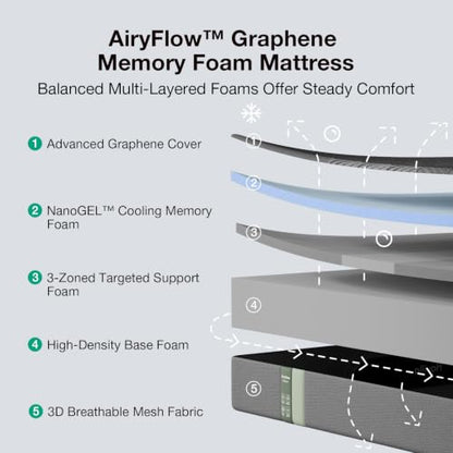 AiryFlow Graphene 14 Inch King Size Mattress, Cooling Memory Foam, view 3