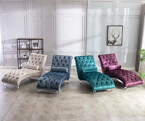 Velvet Chaise Lounge Chair with Toss Pillow, view 8