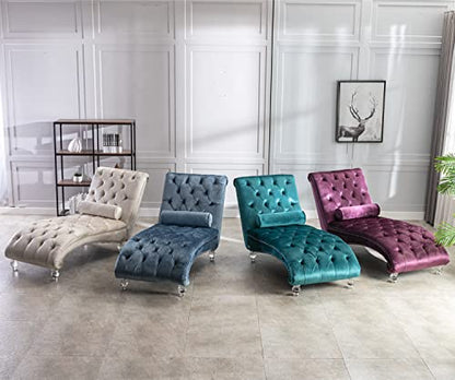 Velvet Chaise Lounge Chair with Toss Pillow, view 8