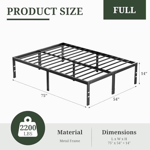 Full Size Bed Frame, 14 Inch Metal Platform with Steel Slat Support, view 3