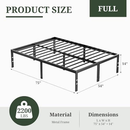 Full Size Bed Frame, 14 Inch Metal Platform with Steel Slat Support, view 3