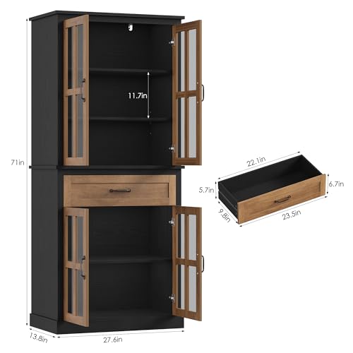 71'' Tall Kitchen Cabinet with Glass Doors and Drawer, view 3