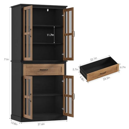 71'' Tall Kitchen Cabinet with Glass Doors and Drawer, view 3