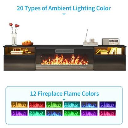 70" Floating TV Stand with 36" Electric Fireplace Heater, Black, view 5