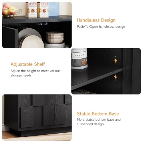 60" Sideboard Buffet Cabinet with Adjustable Shelves Storage,Black, view 6