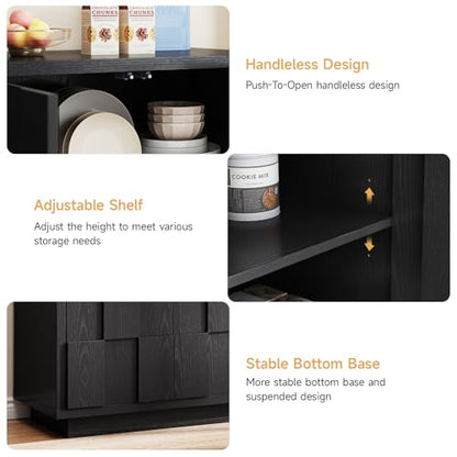 60" Sideboard Buffet Cabinet with Adjustable Shelves Storage,Black, view 6