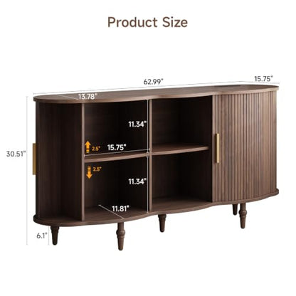 63" Fluted Sideboard Buffet Cabinet with Storage (Walnut), view 3