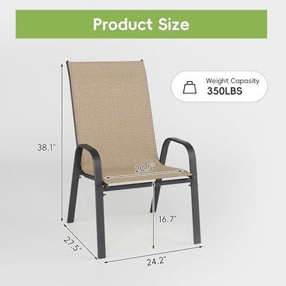 Patio Chairs Set of 4, Outdoor Dining Chairs Stackable for All Weather, Breathable Metal Modern Outside Furniture Chair for Pool Side, Garden, Backyard Deck, Brown