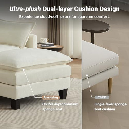 Modular Sectional Sofa, 111.5" U-Shaped Chenille Comfy Sectional Couches for Living Room, 3-Seater Cloud Couches with 2 Movable Ottomans, Flexible Combination Modern Deep Seat Sofa (Beige)