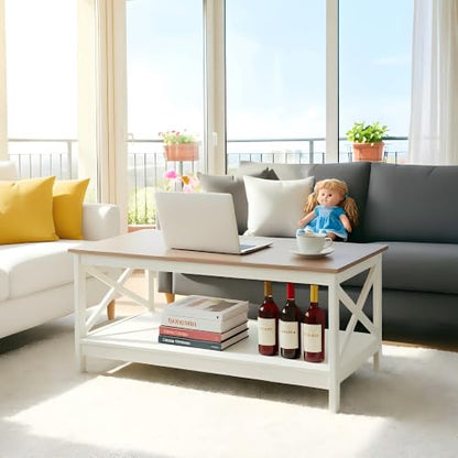 Farmhouse Coffee Table for Living Room, White, view 7