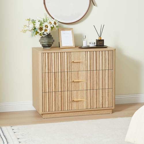 Fluted Natural Wood Dresser with Metal Handles 31.5" Wide, view 2