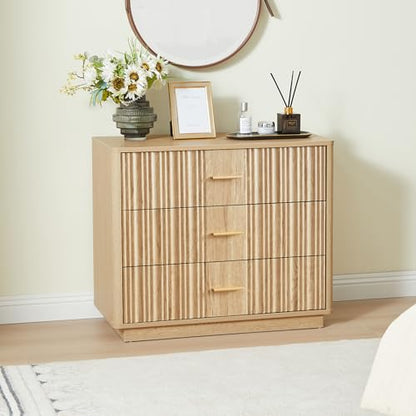 Fluted Natural Wood Dresser with Metal Handles 31.5" Wide, view 2