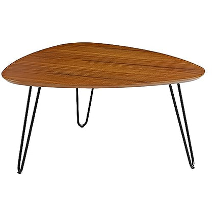 Mid Century Modern Hairpin Coffee Table Living Room Accent Ottoman Storage Shelf, 32 Inch, Walnut