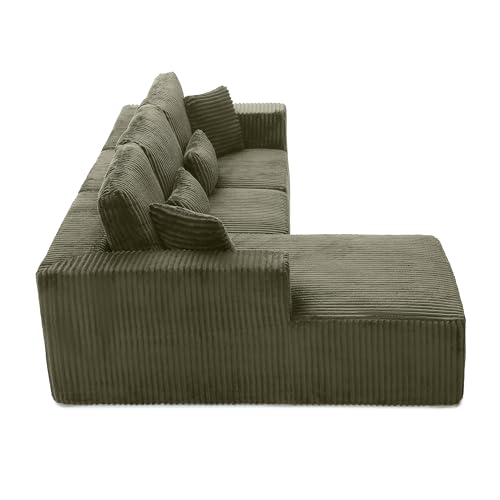 109" Modular L-Shaped Corner Cloud Sofa Corduroy Modular Couches with Deep Seat, 3 Pieces Compressed Boneless Sofa W/Left Chaise Lounge and 4 Pillows for Living Room