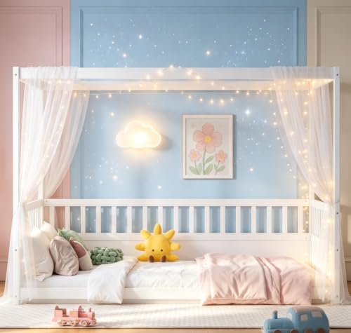 Full Canopy BedFrame, Wood Montessori House Floor Bed, view 6