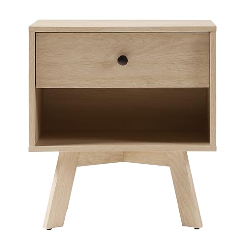 Mid Century Modern 1-Drawer Nightstand Bedroom Storage Drawer and Shelf Bedside End Table, 21 Inch, Coastal Oak