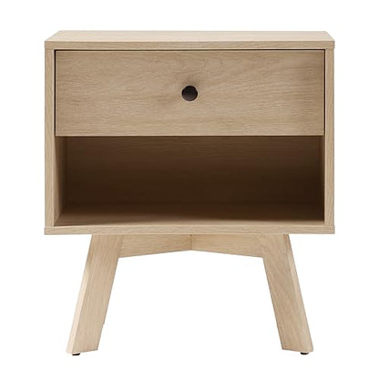 Mid Century Modern 1-Drawer Nightstand Bedroom Storage Drawer and Shelf Bedside End Table, 21 Inch, Coastal Oak