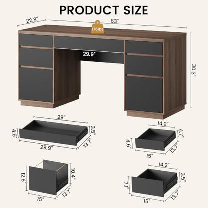 Computer Desk with Storage, 63'' Executive Desk with 7 Drawers, view 3