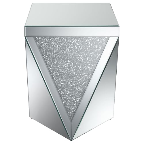Coaster Home Furnishings - Amore - Square Mirrored Acrylic Crystal End Table with Diamond-Shaped Design, Glittery Material and Mirrored Frame - Living Room - 19-Inch - Silver - 722507