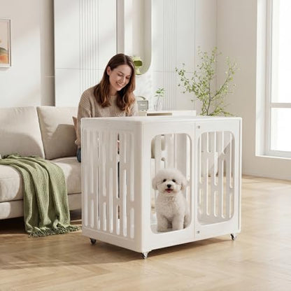 Medium B HDPE Dog Crate, 360° Swivel Wheels & Clear Acrylic Doors Windows, view 4