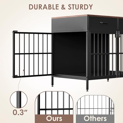 XL Dog Crate Furniture, 39.4" Heavy-Duty Dog Kennel with 2 Storage Drawers, view 5