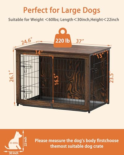 Wooden Dog Crate Furniture with Cushion, Dog Crate End Table with Tray, view 4