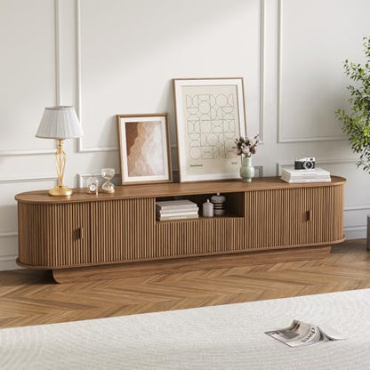 86.6'' Fluted TV Stand for 55-85 Inch, Walnut TV Console, view 4