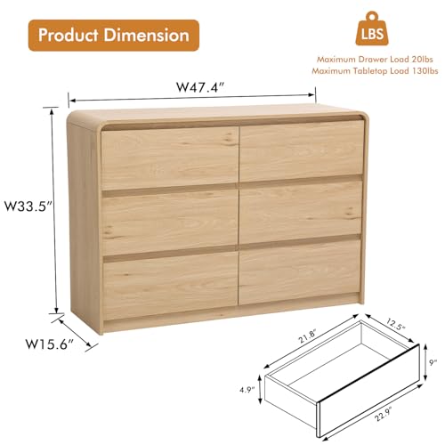 6 Drawer Dresser for Bedroom, view 3
