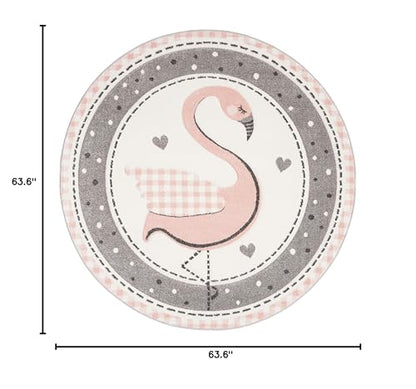 SAFAVIEH Carousel Kids Collection Area Rug - 5'3" Round, Pink & Ivory, Non-Shedding & Easy Care, Ideal for High Traffic Areas for Boys & Girls in Playroom, Nursery, Bedroom (CRK154P)