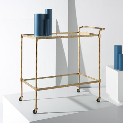 SAFAVIEH Couture Collection Isabellina Brass Metal & Glass Kitchen Dining Bar Cart with Wheels